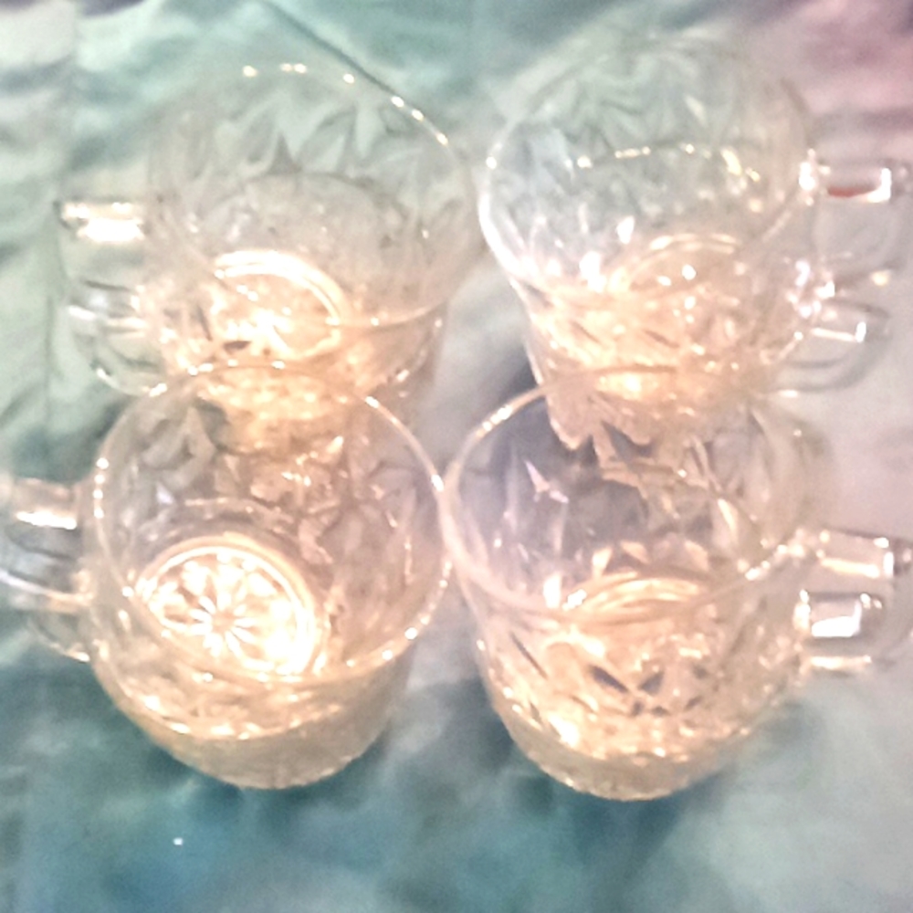 8 vintage clear glass anchor Hocking diamond punch cups